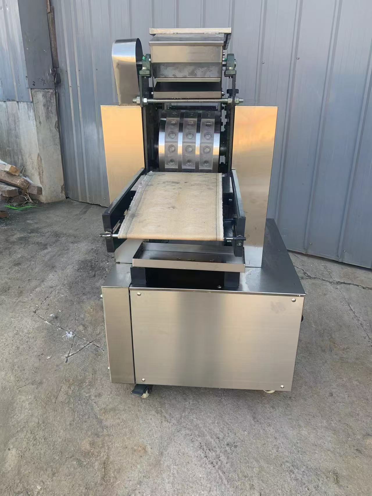 Model 20 Small Biscuit Forming Machine — forming roller and conveyor front view